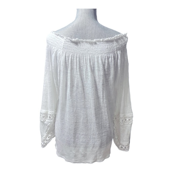 INC Beachwear Linen Beaded White Off Shoulder Top size M - Picture 2 of 11